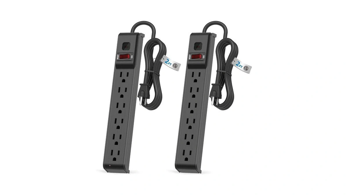 Flexoria 6 Outlet Power Strip Surge Protector, 2 Ft Extension