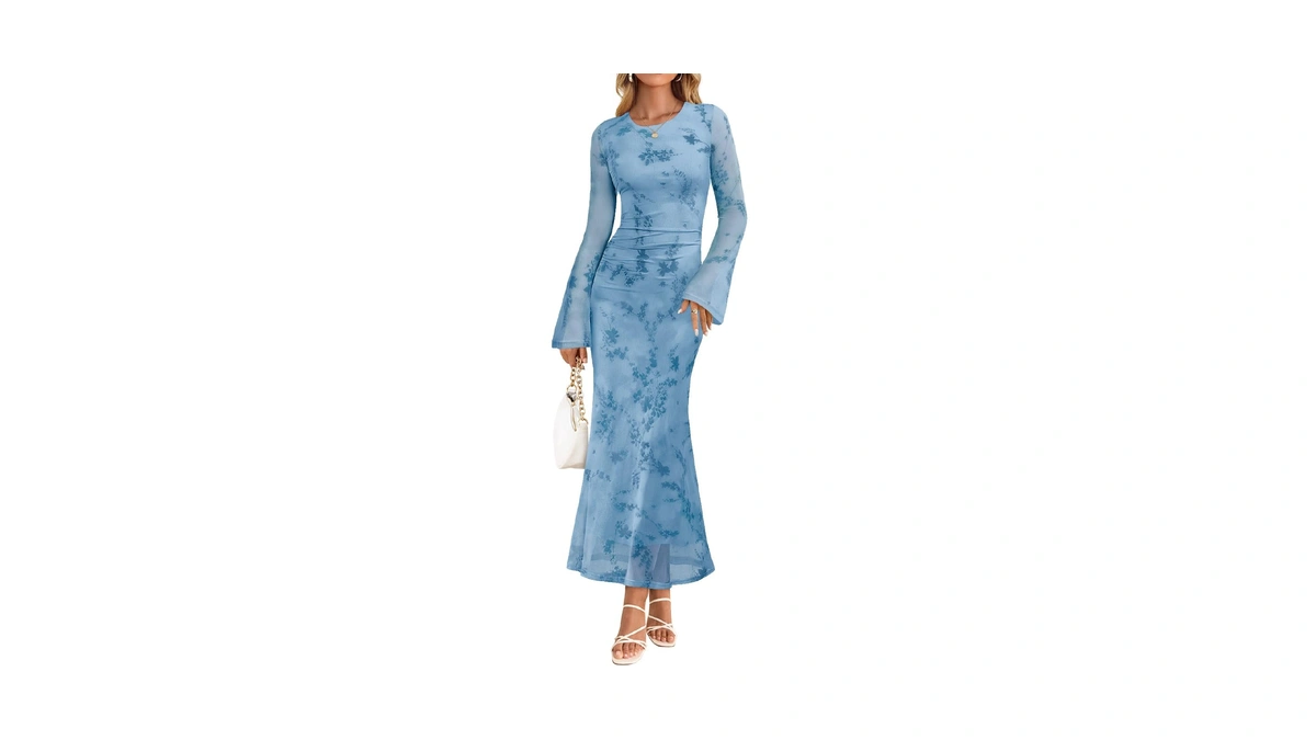 Zesica Women Long Sleeve Floral Fall Fitted Maxi Formal Dress
