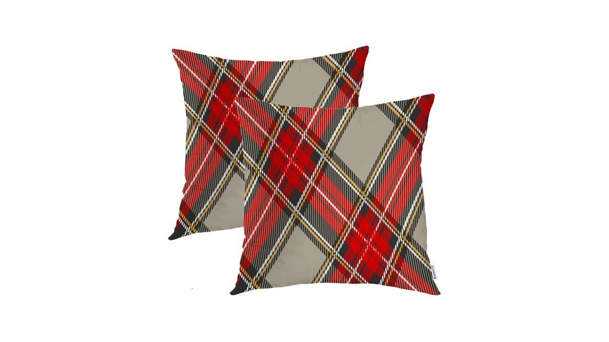 Batmerry Modern Plaid Throw Pillow Covers,red Black Gray Rhombus Scottish