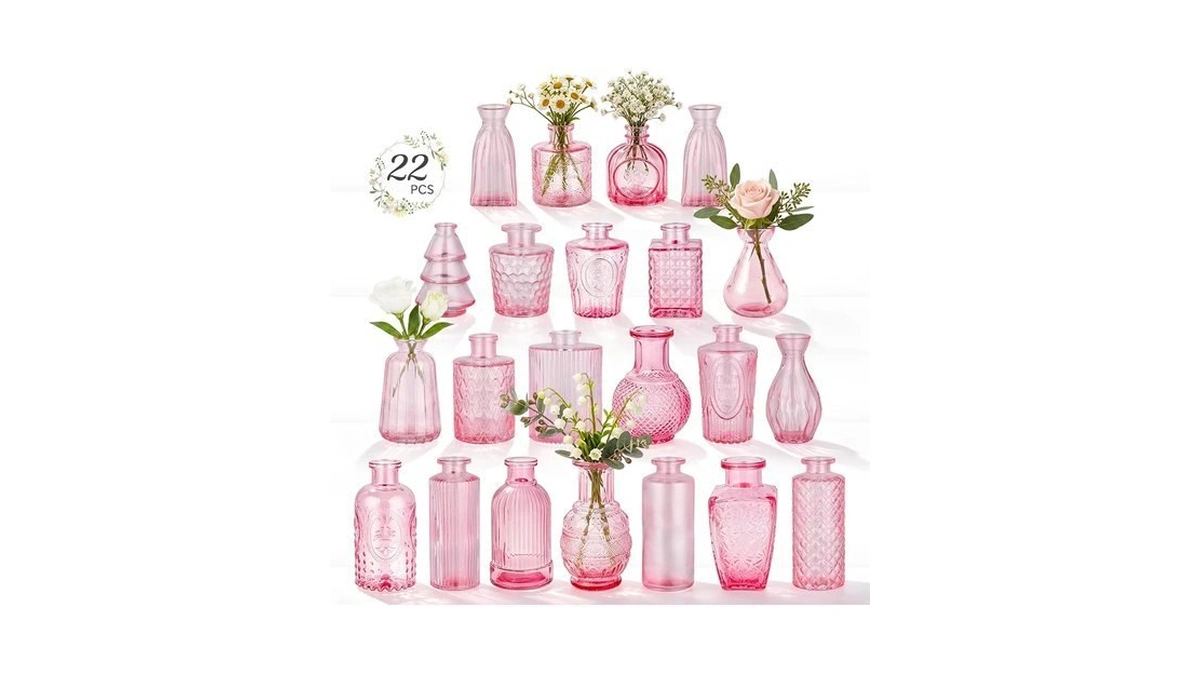 Ruckae 22 Pack Pink Glass Bud Vases,vintage Small Flower Vases