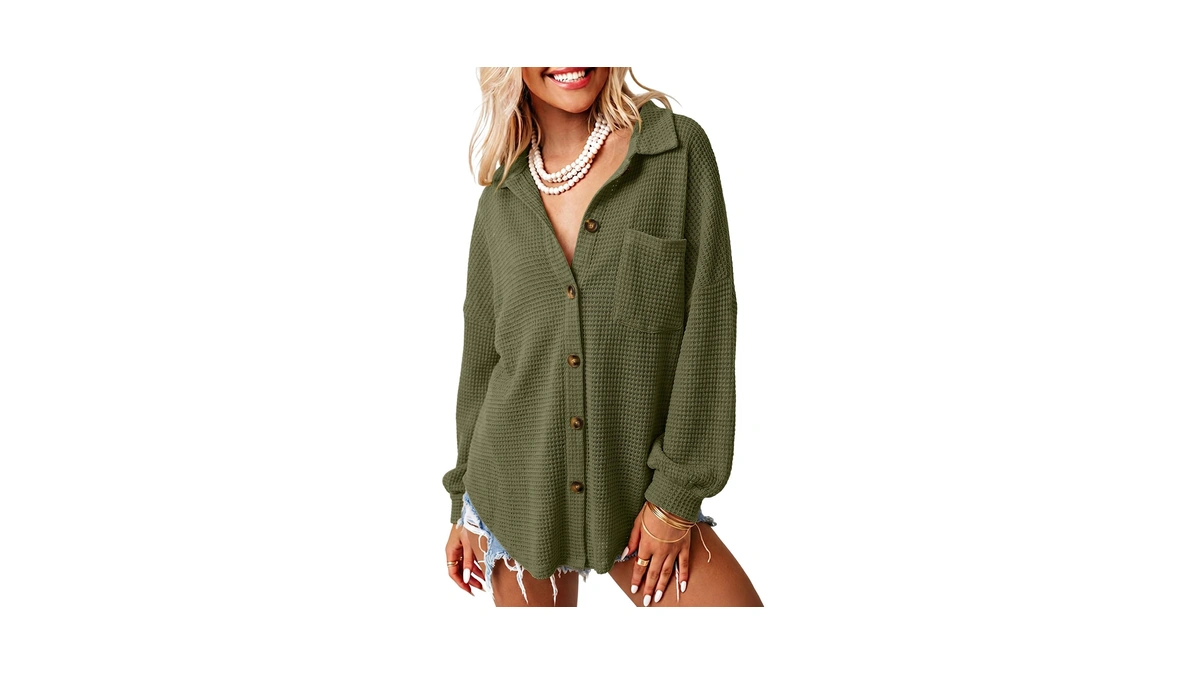 Dokotoo Womens Oversized Long Sleeve Button Up Shirts Green M