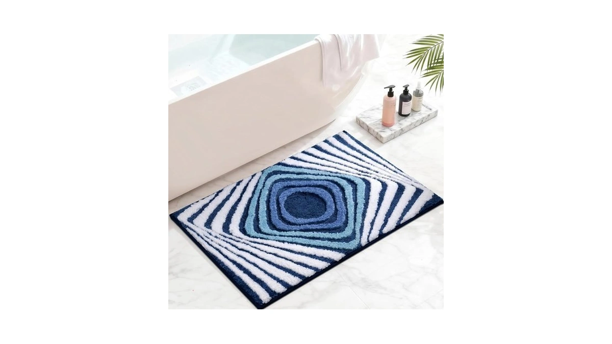 Cevolyn Blue Bathroom Rugs, Plush Microfiber Absorbent Funky Non Slip