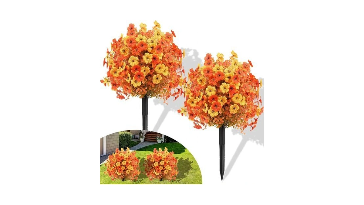 20" Set Of 2 Artificial Fall Topiary Ball Flowers For