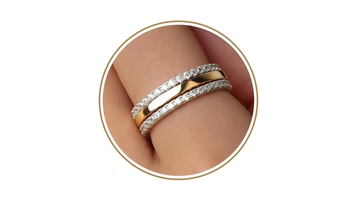 Purplepig Stackable Rings Non Tarnish, Two Tone Cz Eternity Band
