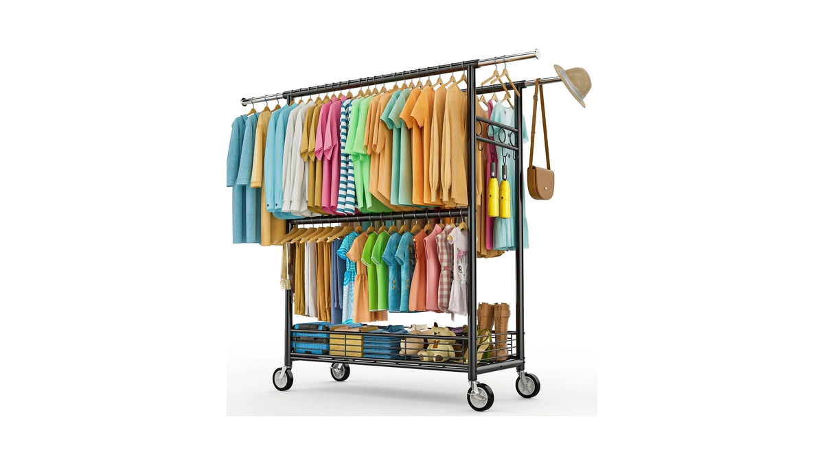 Heavy Duty Clothes Rack Load 960lbs, Three Rods Rolling Clothing