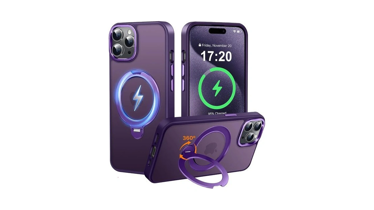 Puyateya Magnetic 360° Stander For Iphone 15 Pro Case, Purple