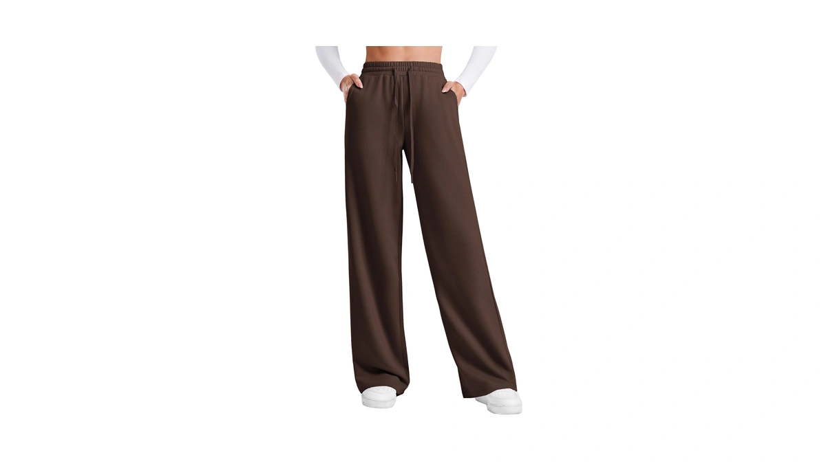 Pinspark Women's Wide Leg High Waisted Sweatpants Espresso Brown Small
