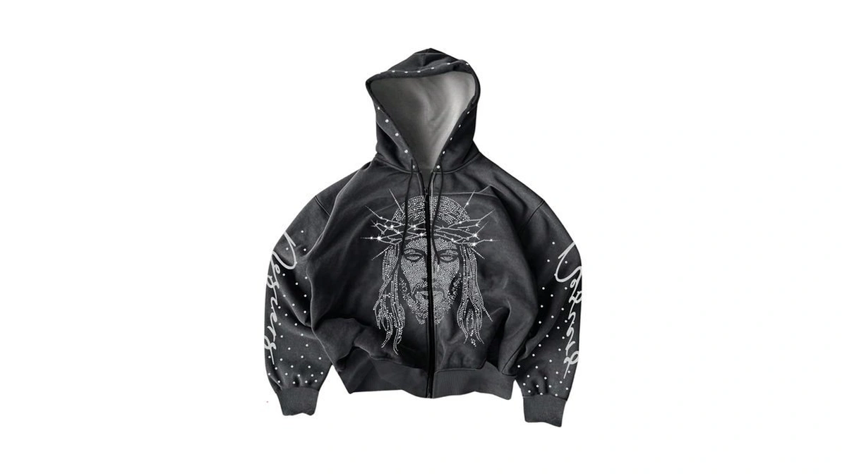 Soly Hux Men's Y2k Zip Up Hoodie Rhinestone Sparkly Graphic