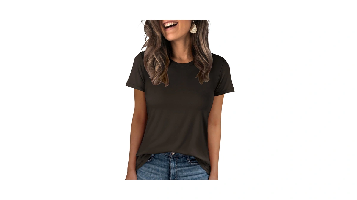 Anrabess Women Short Sleeve Tops Summer Wrinkle-free Basic Tee Shirts
