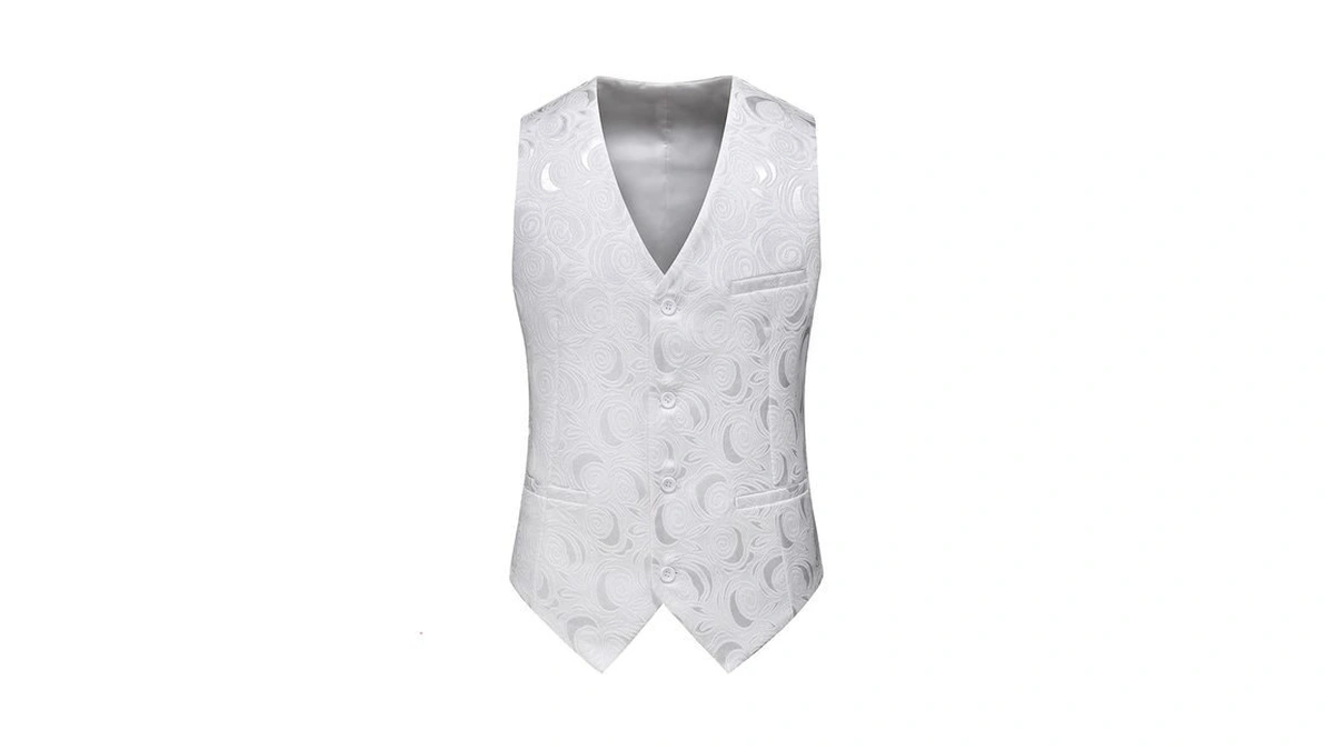 Mogu Mens Slim Fit Suit Vest Black White Floral Waistcoat