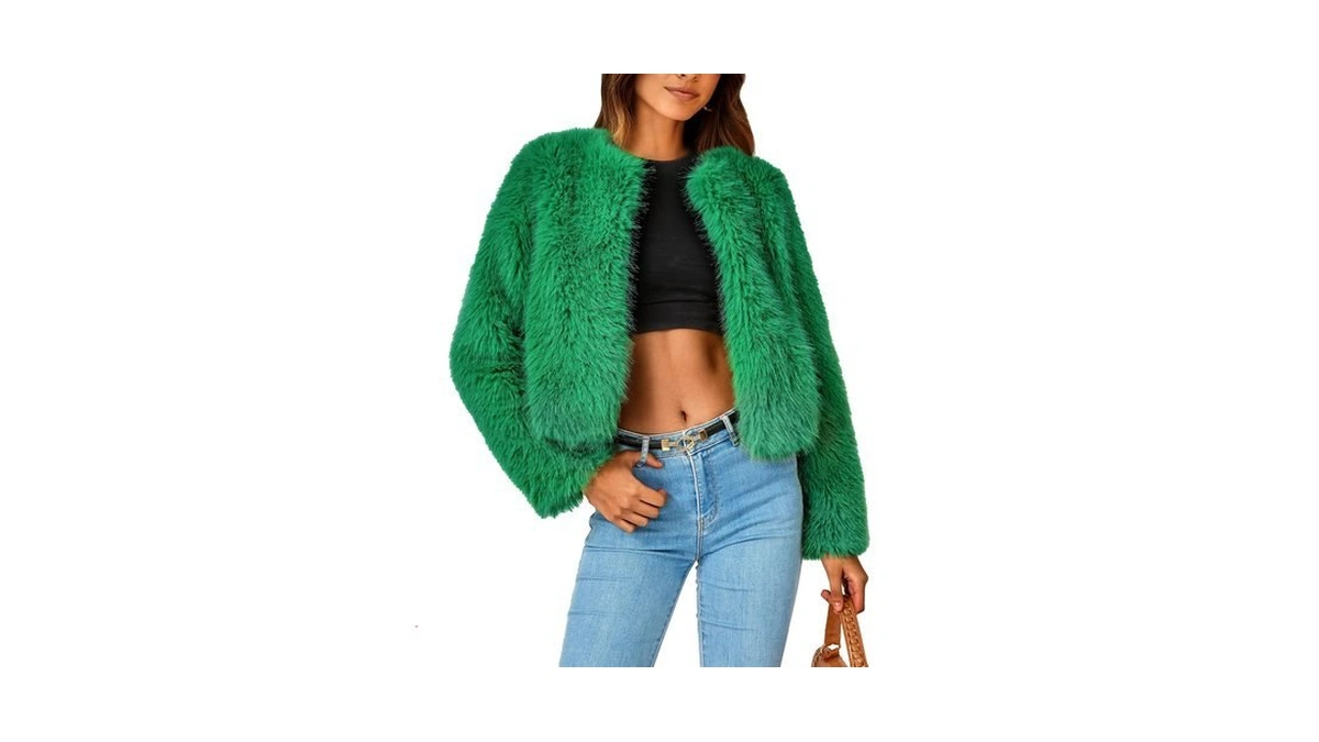 Prettygarden Women's Winter Cropped Faux Fur Coats(green,x-large)