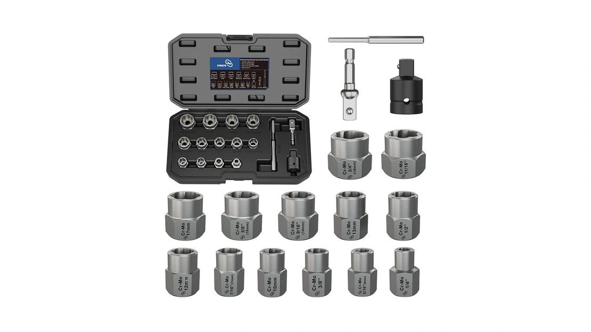 Strebito Bolt Extractor Kit, 16pcs Cr-mo Steel Bolt Extractor Scoket