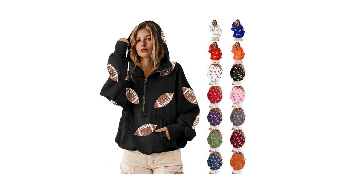 Womens Game Day Sweatshirts Football Sequin Hoodies Long Sleeve Shirts