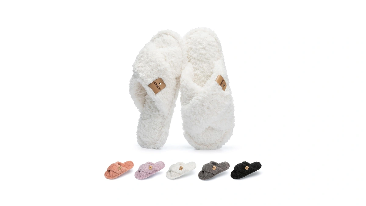 Goewy Fuzzy Open Toe Slippers For Women Cozy Memory Foam