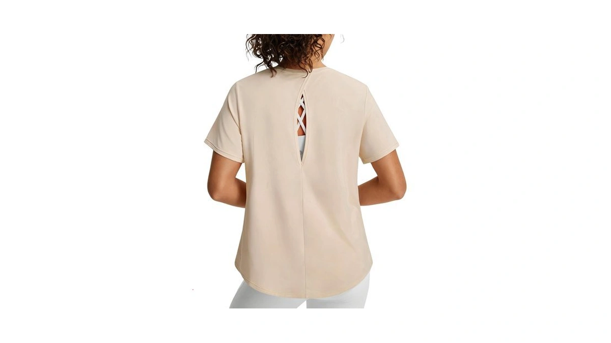 Baleaf Women's Open Back Yoga Top Short Sleeve Shirt Light