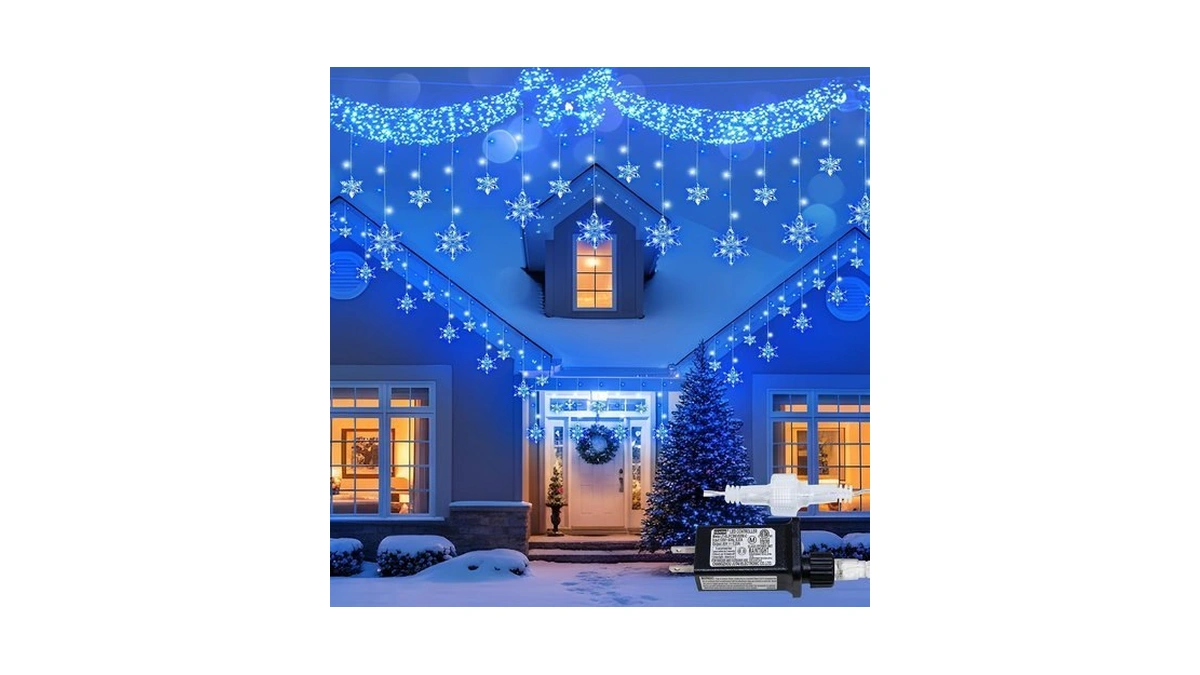 Pellimo Snowflake Icicle Lights Outdoor, 8.2ft 144 Led Connectable Xmas