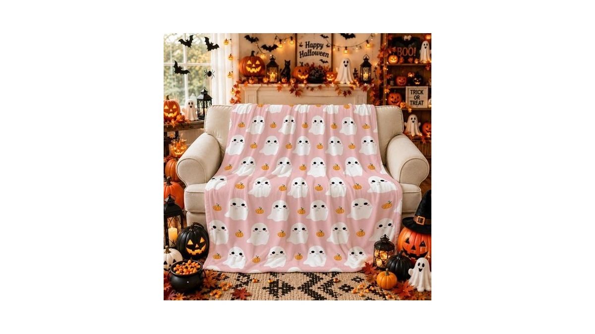 Halloween Blanket For Kids Cute Pink Ghost Pu...