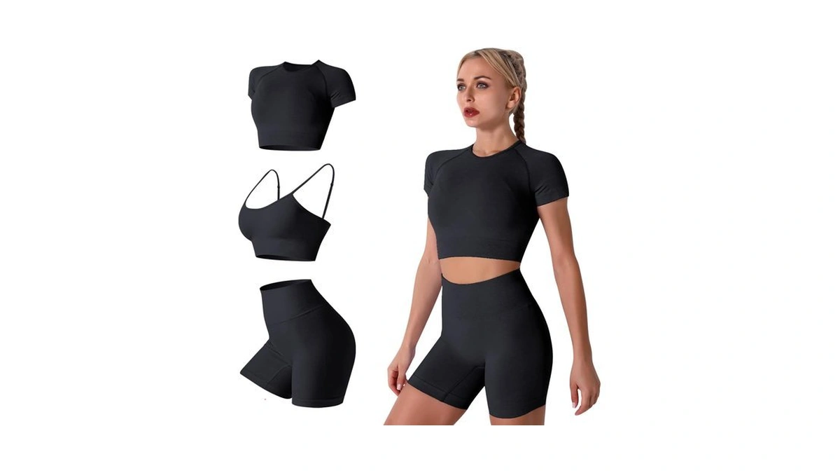 Black Workout Sets For Women: 3 Piece Yoga Outfit Tracksuit