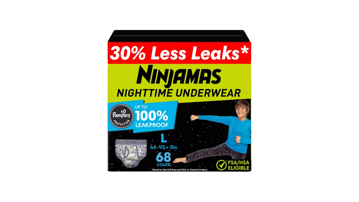 Ninjamas Boys Bedwetting Nighttime Underwear, Size L Pull Ups For