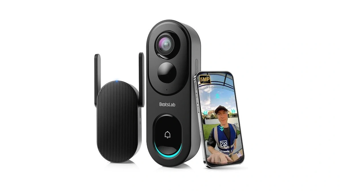 Botslab 5mp Doorbell Camera Wireless,180° Head-to-toe View,battery Powered