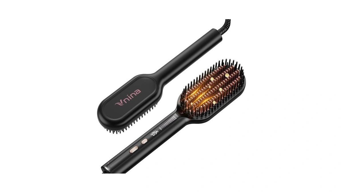 Ionic Hair Straightener Brush For Women, Anti-frizz Straightening Brush With