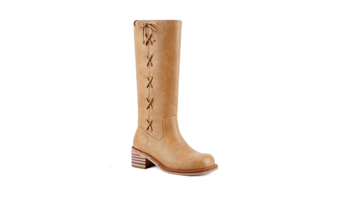 Ubwdu Lace Light Brown Women's Knee High Boots Casual Chunky
