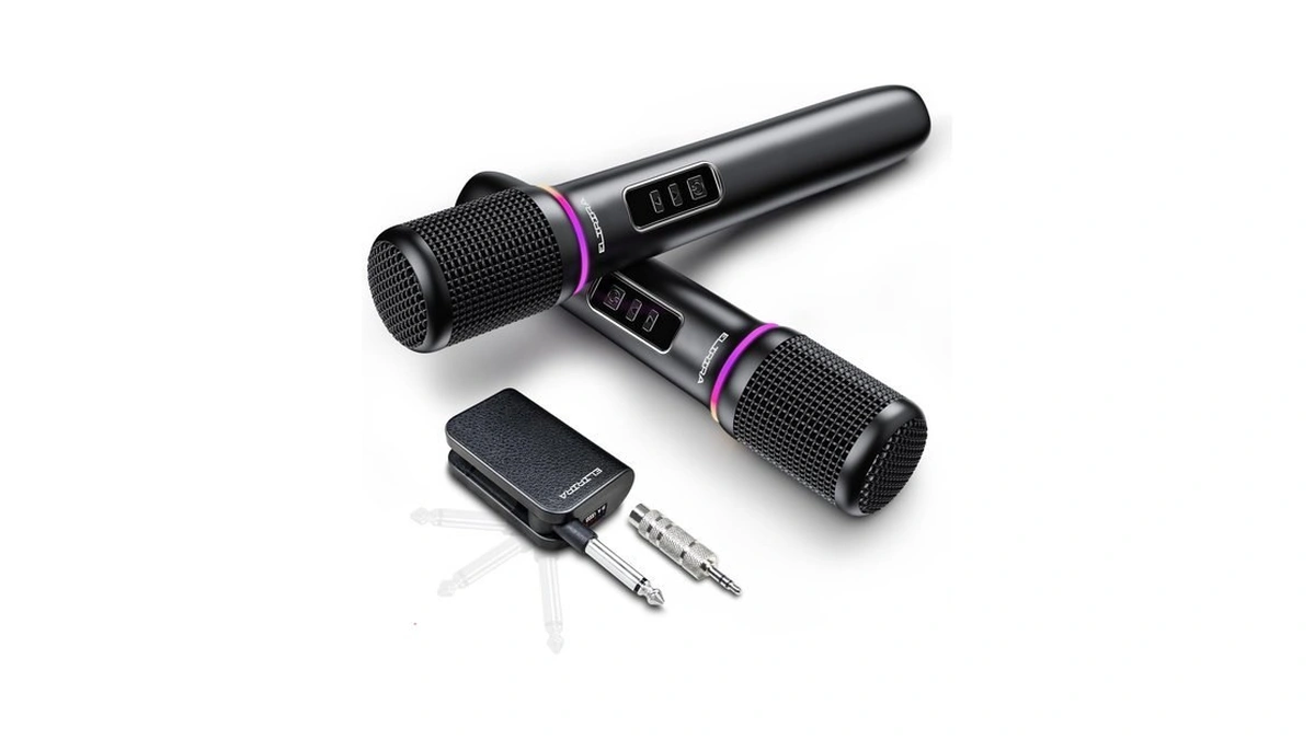 Elirira Dual Handheld Wireless Rechargeable Rgb Lights Microphone System