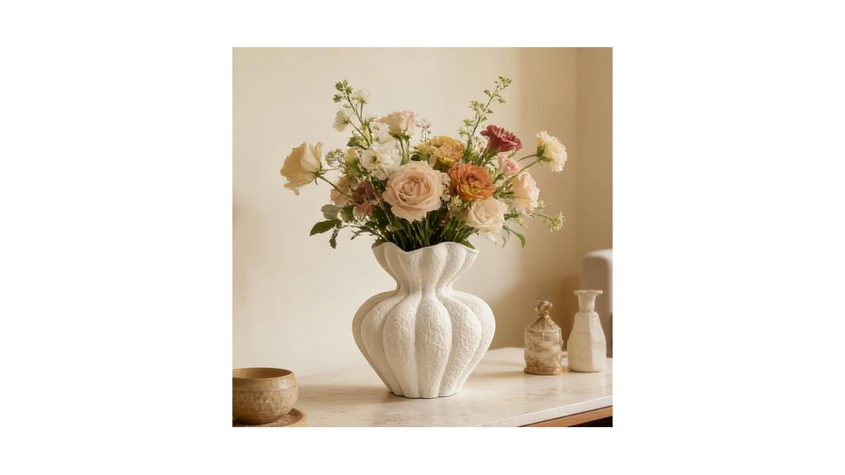 Decovlog White Ceramic Vase, 8.2 Inch Modern Boho White Flower