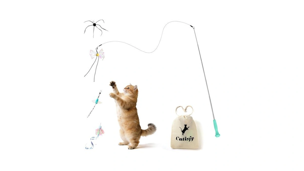 Mewrathetify Retractable Cat Wand Toy With 4 Bug-inspired Feather Refills