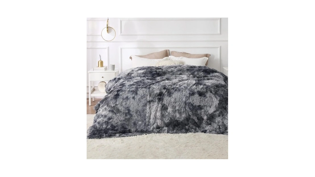 Bedsure Faux Fur Fluffy Sherpa Fleece Queen Bed Blanket Grey