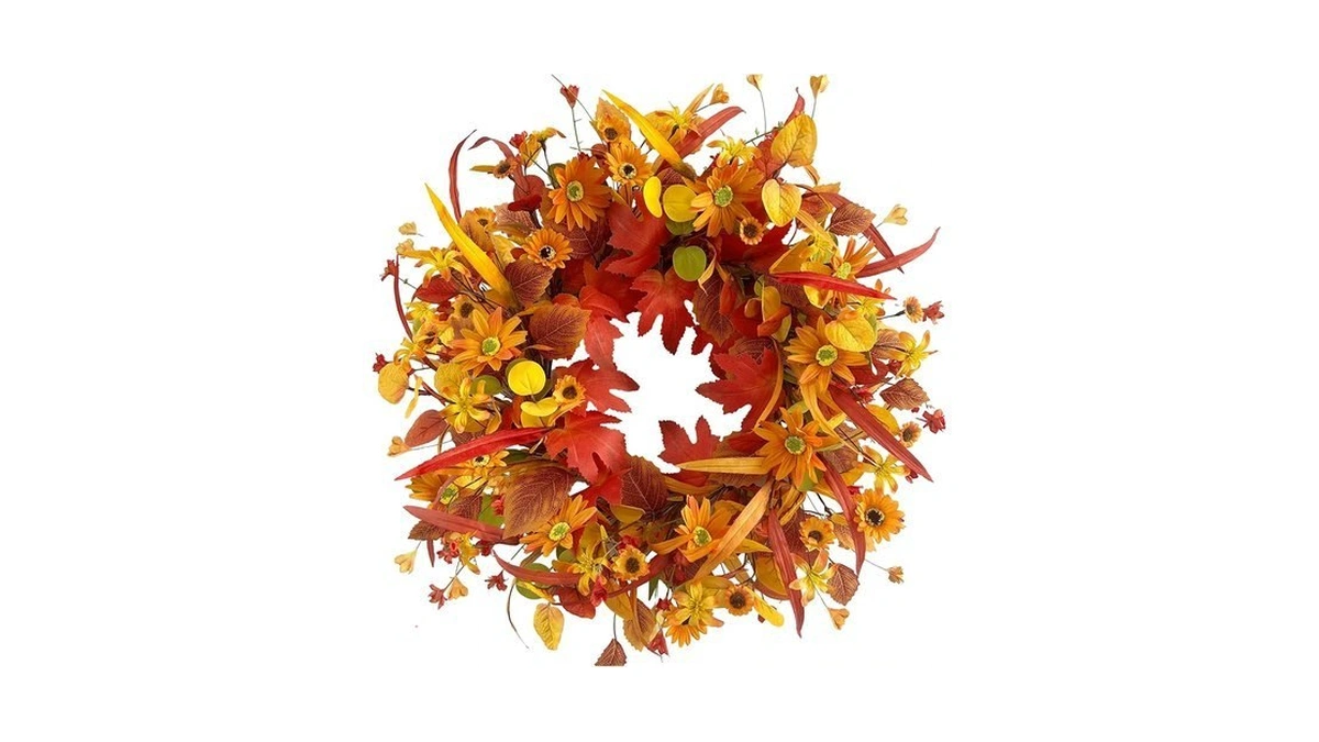 Pinkpum 22" Fall Wreath Front Door Artificial Daisy Wall Decor
