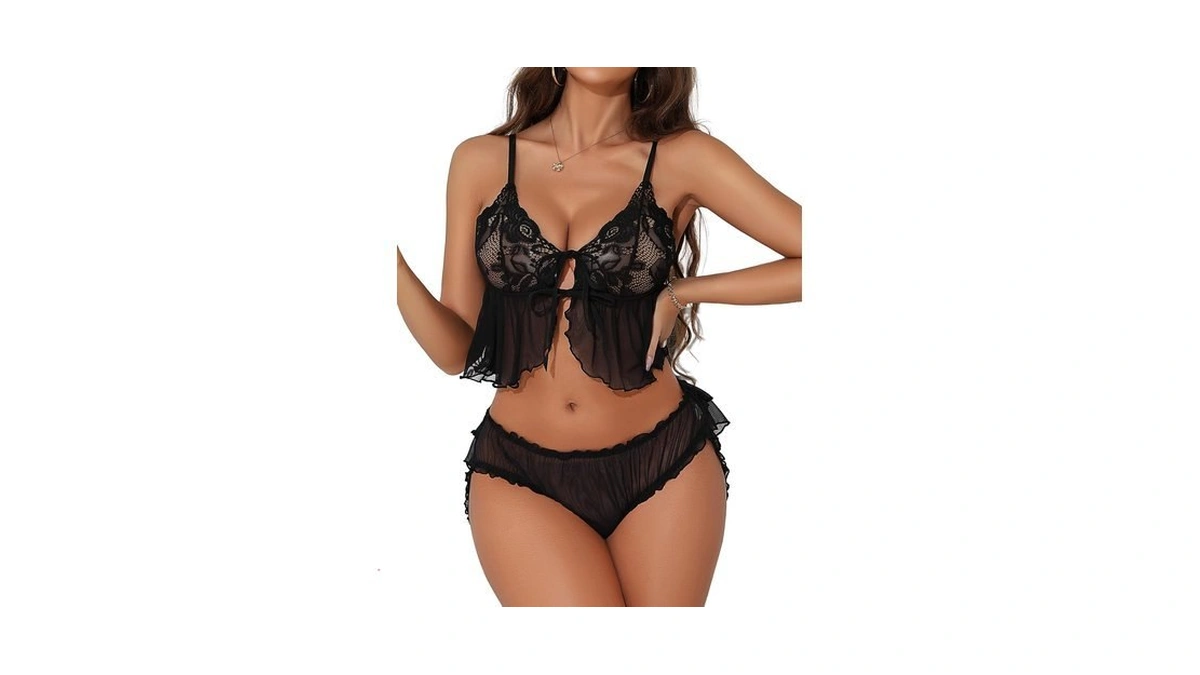 Women's Sexy Floral Lace 2 Piece Lingerie Set Sheer Bra