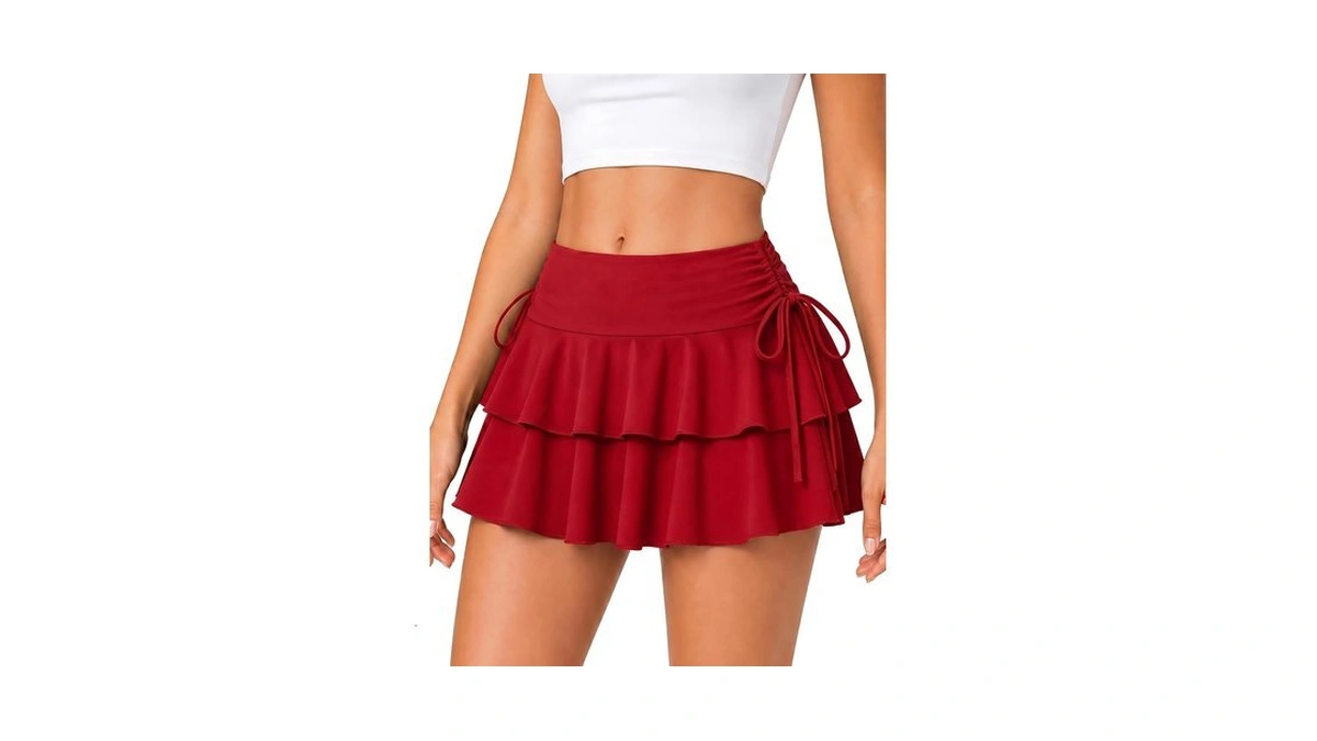 Girece High Waisted Pleated Ruffle Mini Skirt For Women Y2k,red,