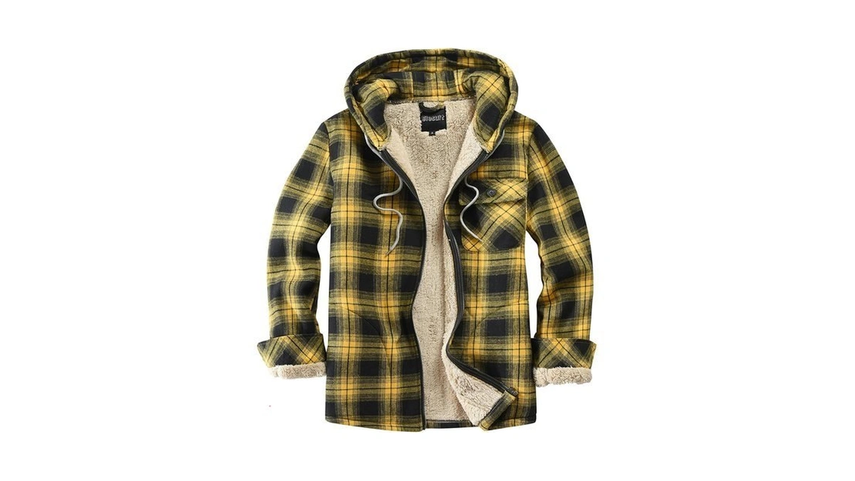 Elesuit Men's All Cotton Flannel Shirt Zip Up Plaid Shirt