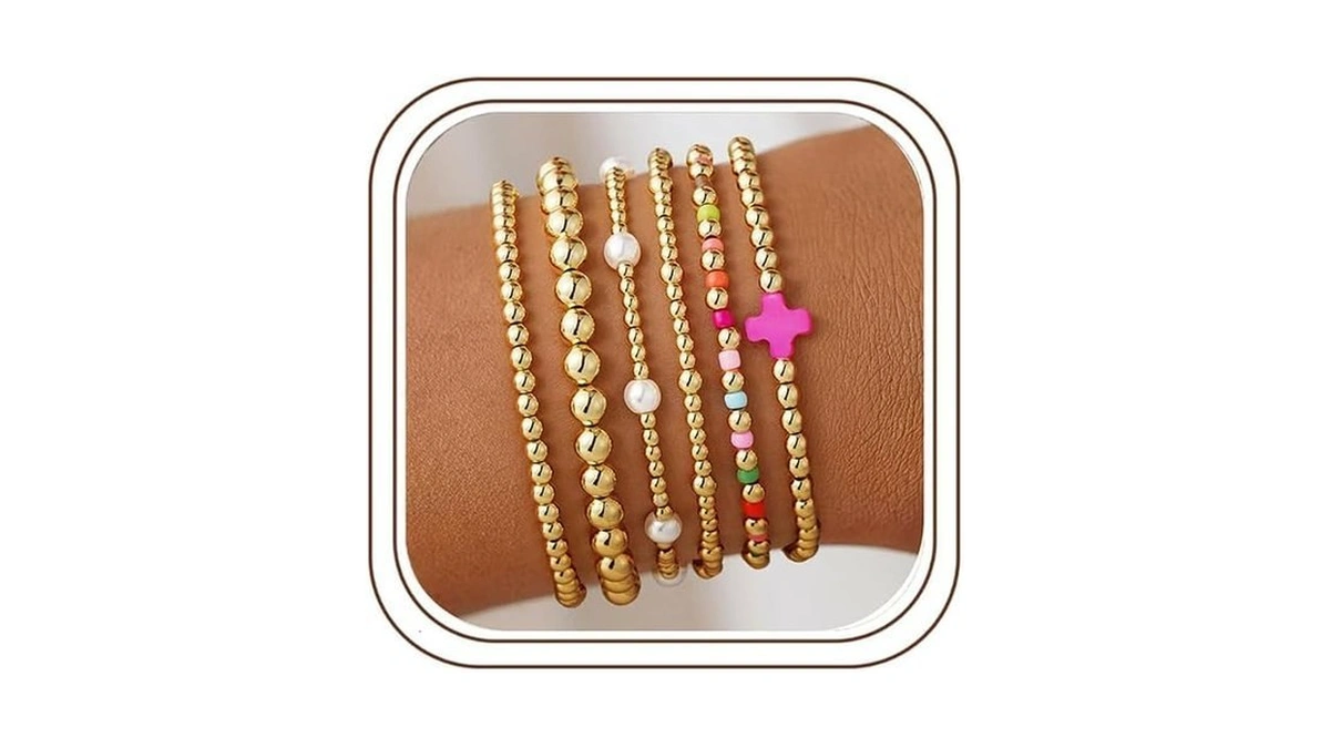 M Mooham Gold Beaded Bracelets For Teen Girls Women, Gold