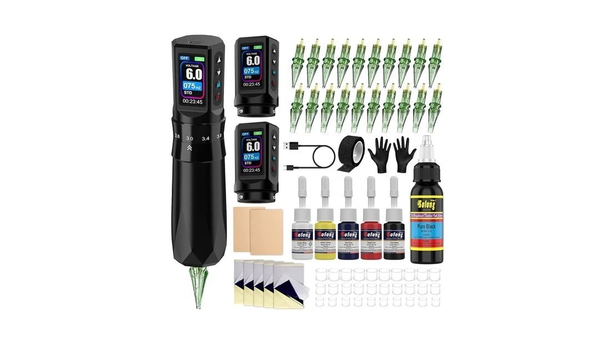 Beginner Cordless Tattoo Pen Kit, 7 Stroke Length, Dual 1600mah