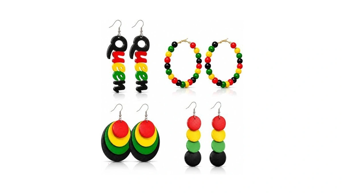 4pairs Juneteenth Earrings For Women Red Yellow Green African Dangle