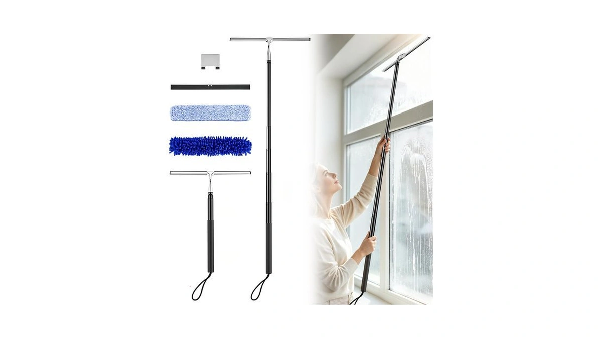 Feeloco 2-in-1 Window Shower Squeegee With Extension Pole For Glass