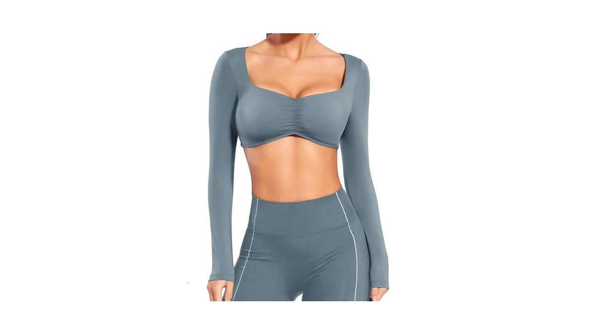 Seasum Women Elevate Long Sleeve Crop Top Sleeve Padded Sports