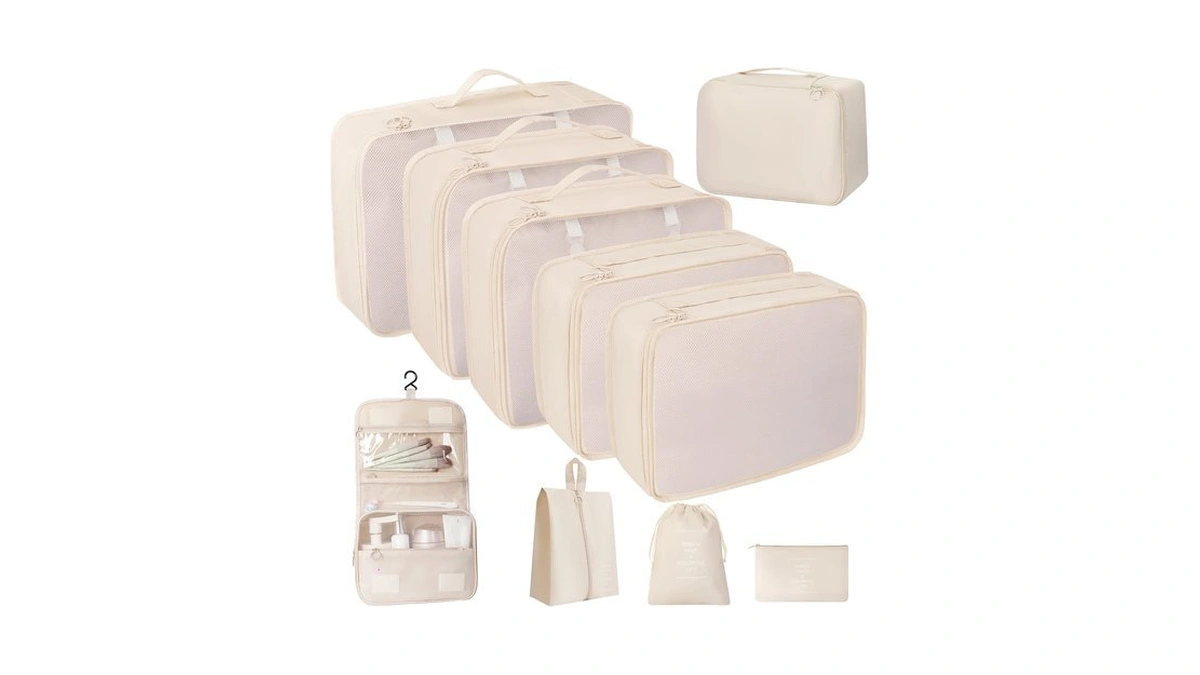 10 Pcs Packing Cubes For Travel, Expandable Organizers (beige)