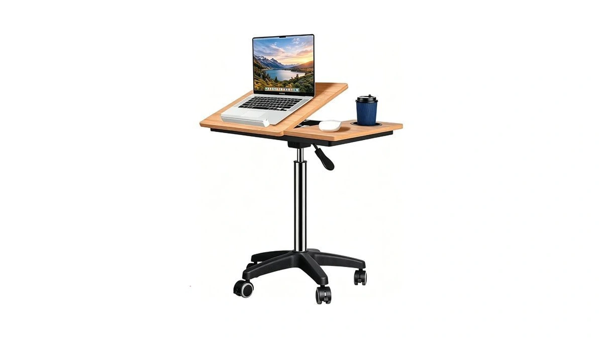 Wishacc Large Rolling Desk Adjustable Height With Drawers, Mobile Standing