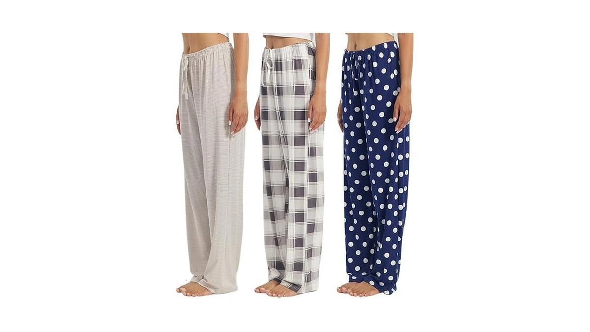 Oakvon 3pc Women Pajama Pants - Elastic Waist Drawstring Wide