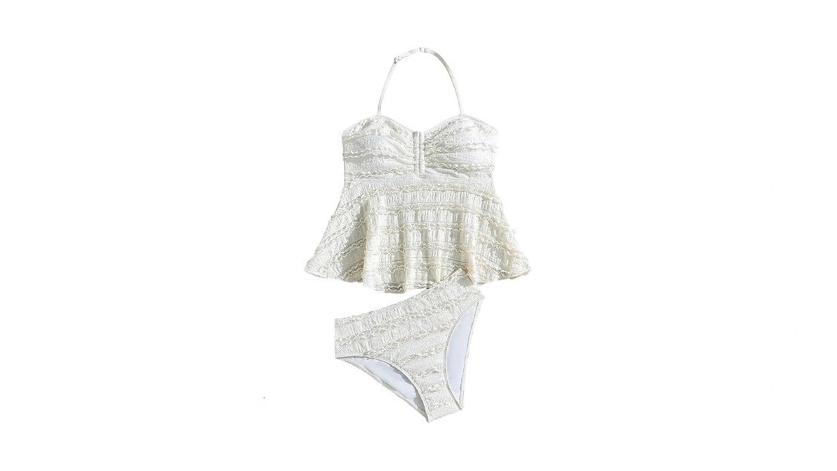 Soly Hux Girl's Two Piece Bathing Suit Halter Peplum Ruffle