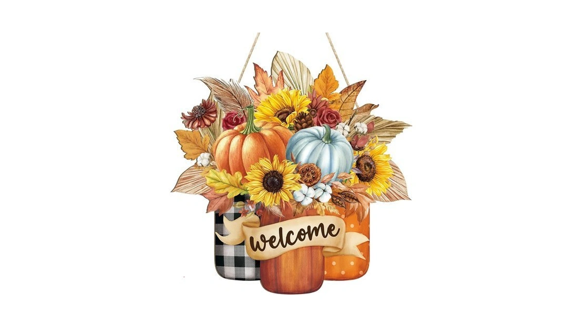 Fall Decoration Welcome Wreaths For Front Door, Wooden Hello Fall