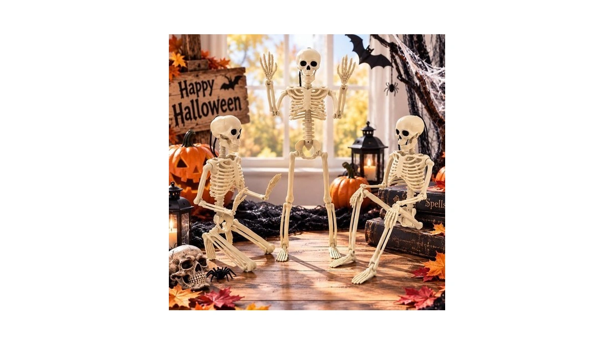 2 Pcs 16" Halloween Posable Skeleton Decor, Scary Small Hanging