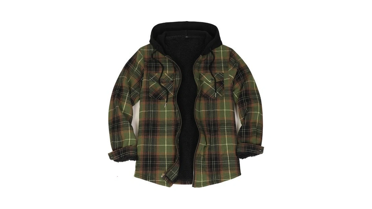 Lisskolo Men's Sherpa Flannel Jacket With Hood Plaid Zip Up
