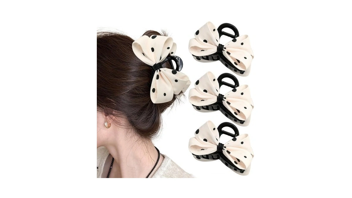 3pcs Bow Hair Claw Clips For Women And Girls, Black