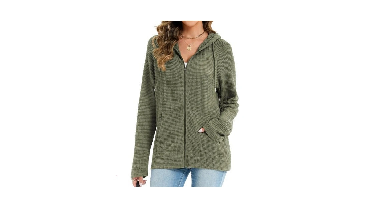 Lallabai Womens Waffle Knit Full Zip Up Hoodie Long Sleeve