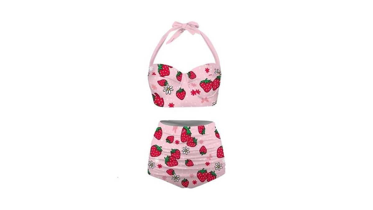 Eledizi Cute Strawberry Swimsuit High Waisted Bikini Sets For Women