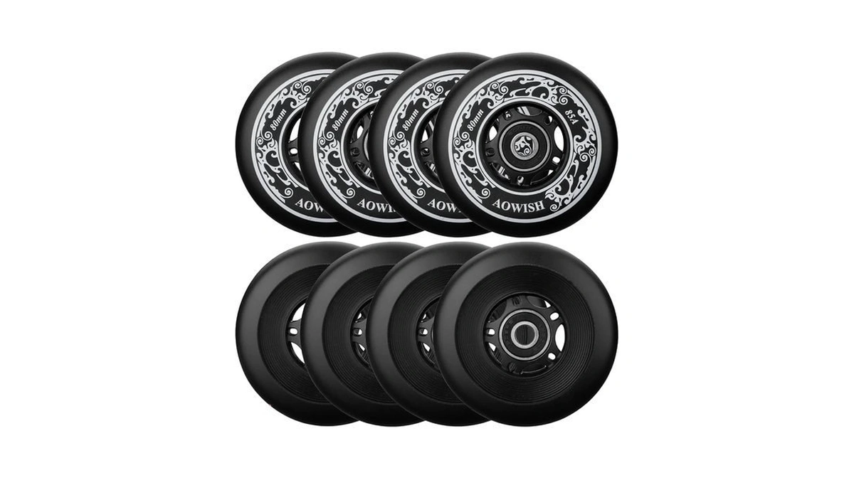 Aowish 8-pack Inline Skate Wheels, 85a, Outdoor & Indoor (black,